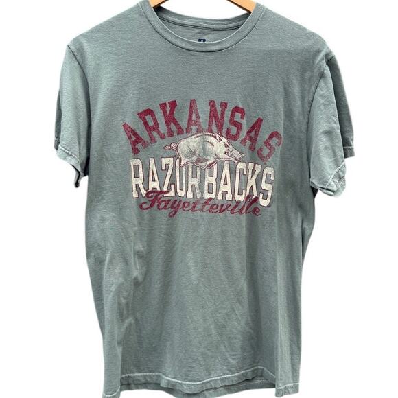 Arkansas Razorbacks Fayetteville Green Gray shirt Russell Athletic Size Small - Picture 1 of 5